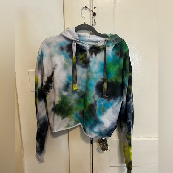Boutique Custom Hand TieDye Drawstring Cropped Hoodie - Picture 3 of 4